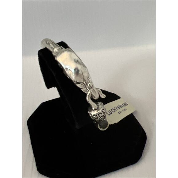 Lucky Brand Elephant Cuff Bracelet Silver Tone Hammered Texture Signed 7” - Picture 3 of 5